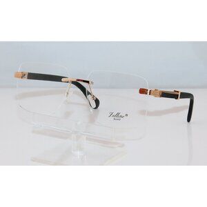 NEW ZELLINI 25658 C1 Rimless Gold plated eyeglasses with Wooden Temples